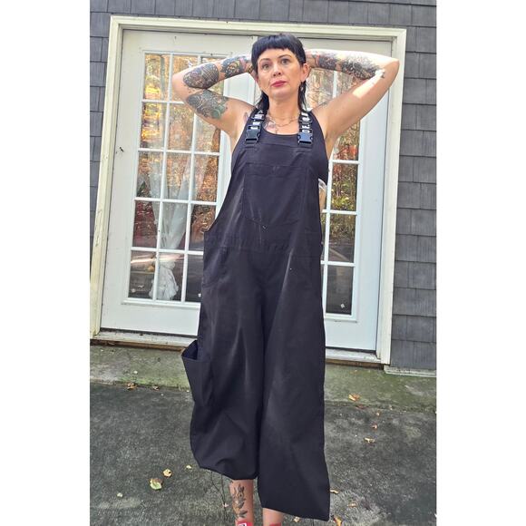 DOUF. Black Ripstop UFO Overalls Black One Size Fits Most Elastic Strap Buckle - Picture 6 of 8